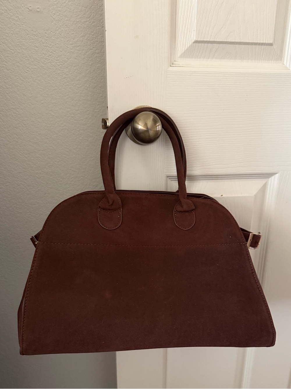 Brown Suede Top-Handle Bag